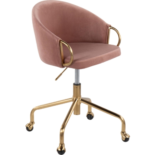 Claire Office Task Chair in Blush Velvet & Gold Metal